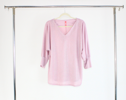 73.1 Blusa Cuello V  Acanalado Brillante Manga 3/4 Puño