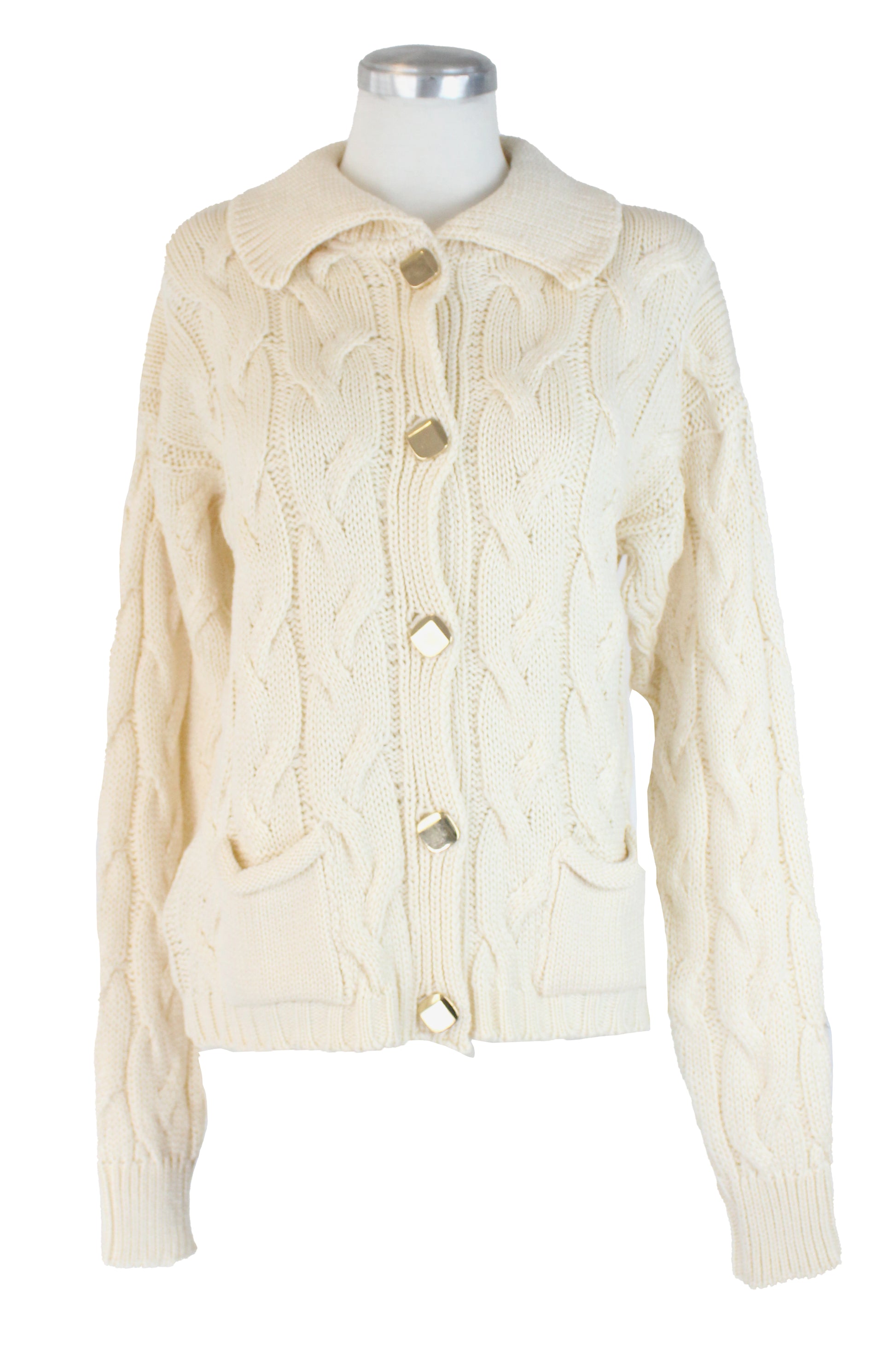 CARIME Sueter Abierto Trenzado Botones Cuadro