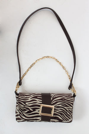 2148 Bolsa Rectangular Zebra Cafe Terciopelo y Hebilla