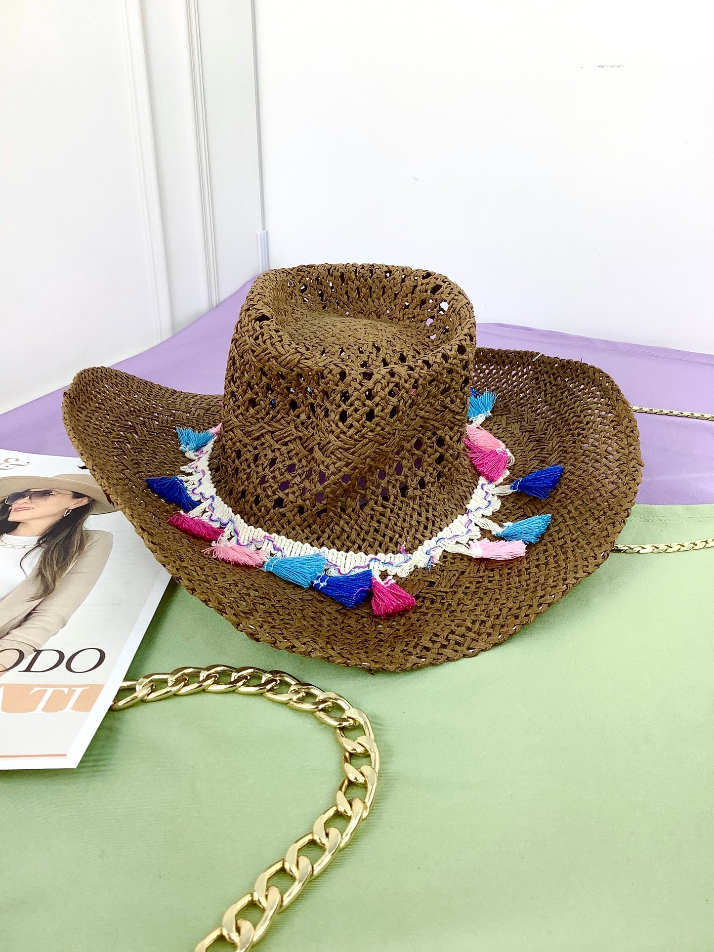 Sombrero Paja con Motas Colores FII0841