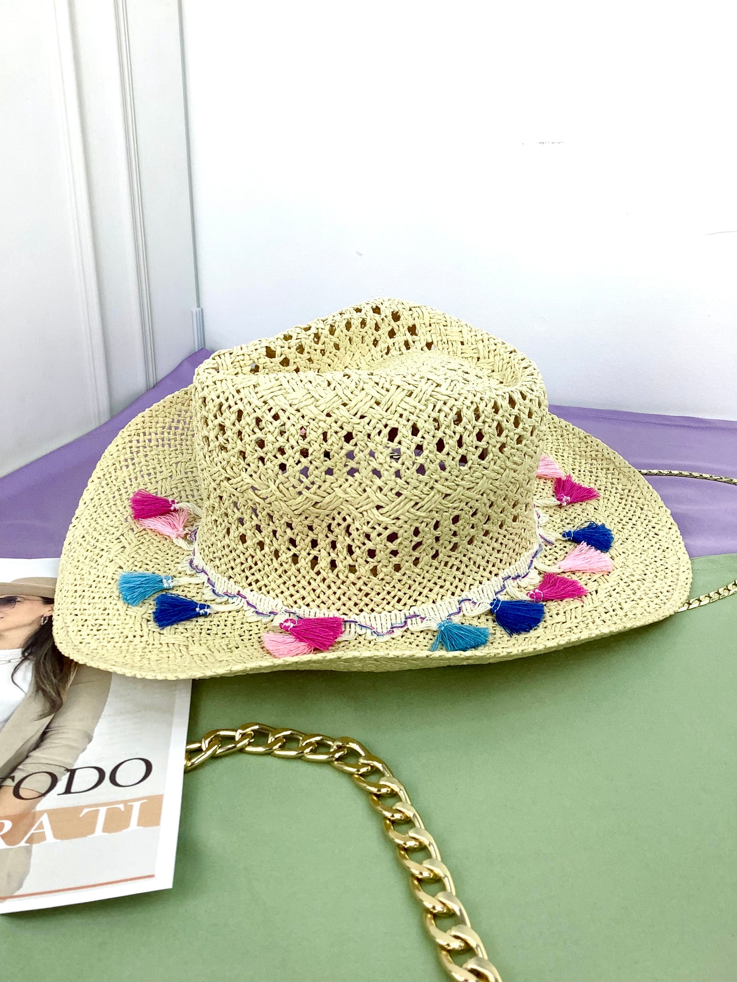 Sombrero Paja con Motas Colores FII0841