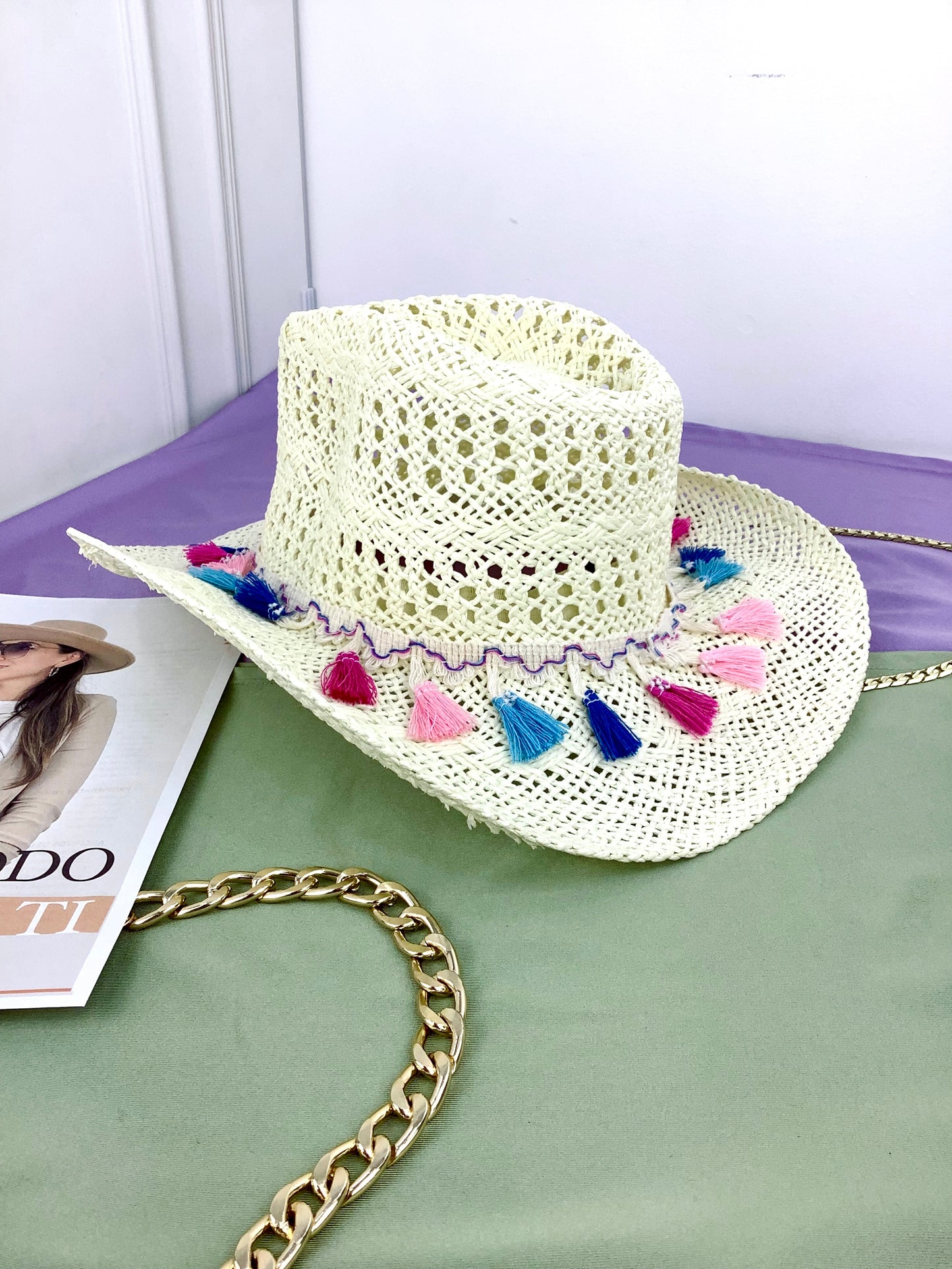 Sombrero Paja con Motas Colores FII0841